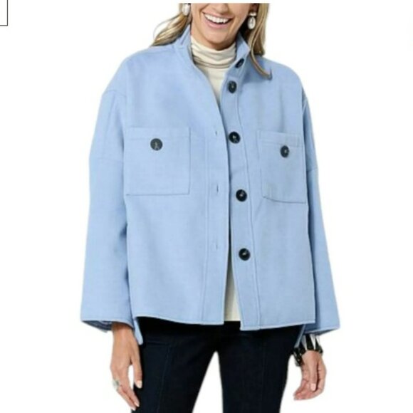WynneCollection Layers Melton Unstructured Jacket Periwinkle Blue Large - Picture 15 of 15